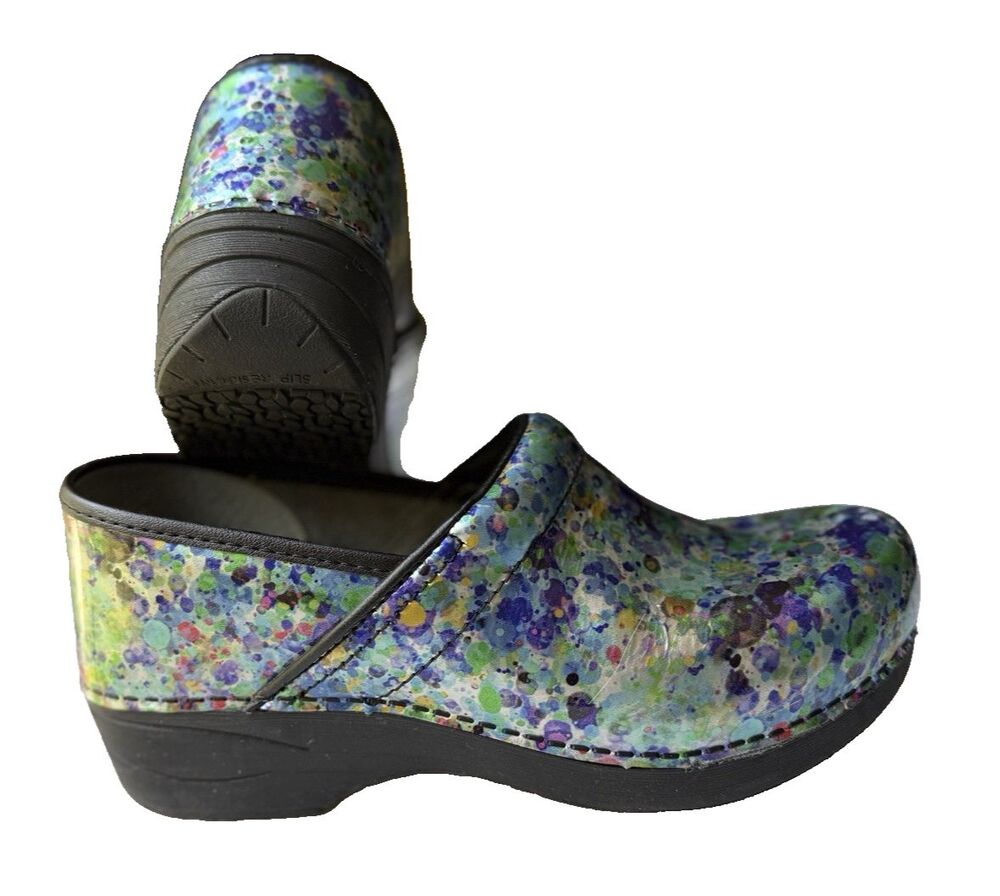 Dansko XP 2.0 Women's Multicolor Watercolor Dots Patent Leather Clogs Sz 9 Nurse - Picture 4 of 16